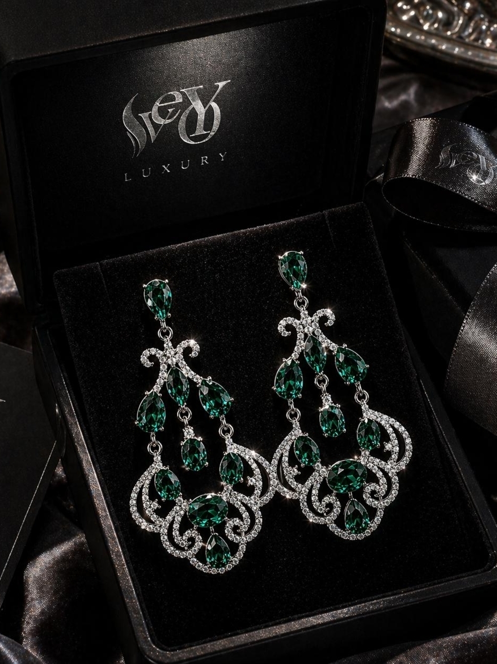 Emerald Green Crystal Chandelier Earrings - Women Jewelry - Picture 3 of 6